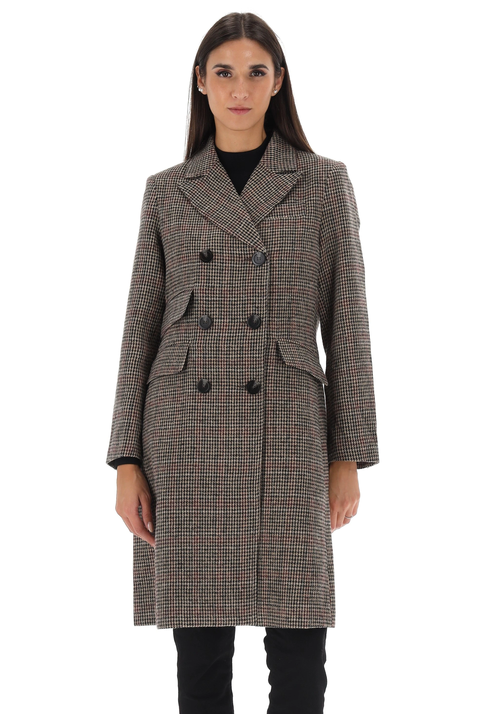 Cappotto doppiopette Molly Bracken in fantasia pied de poule